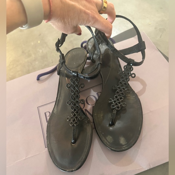 Diane von Furstenberg Vintage Black Leather Sandals – Size 7M - Picture 1 of 6